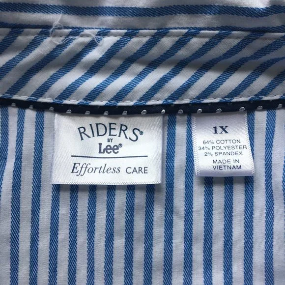 Lee Riders Blue Stripe Shirt Blouse Top Cotton size 1X - Picture 6 of 7